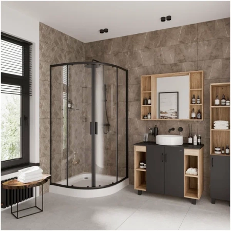 Душевое ограждение NG-6805-08 BLACK  (90*90*190) трапеция, распашная в Сочи и Адлере