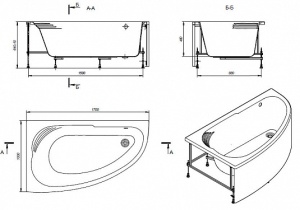 Акриловая асимметричная ванна MERIDA  170Х100, правосторонняя в Сочи и Адлере Акриловая асимметричная ванна MERIDA  170Х100, правосторонняя в Сочи и Адлере