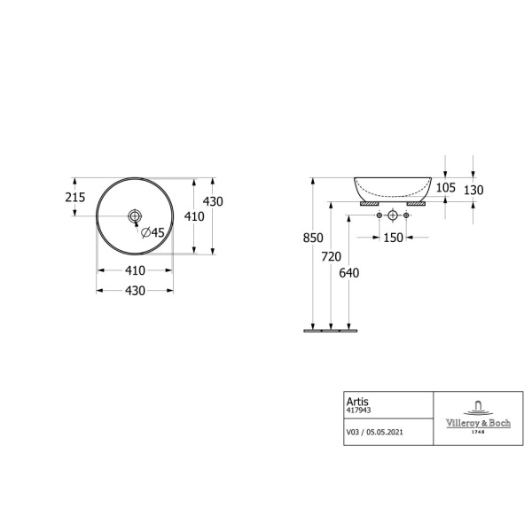 Раковина, Villeroy&Boch, Artis, ширина, мм-430, глубина, мм-430, высота, мм-125, тип установки-на столешницу, отверстия для смесителя-отсутствуют, мат в Сочи и Адлере Раковина, Villeroy&Boch, Artis, ширина, мм-430, глубина, мм-430, высота, мм-125, тип установки-на столешницу, отверстия для смесителя-отсутствуют, мат в Сочи и Адлере