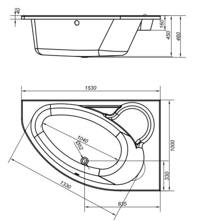 KALIOPE 153*100 ванна Правая с ножками БЕЗ панели БЕЗ каркаса в Сочи и Адлере
