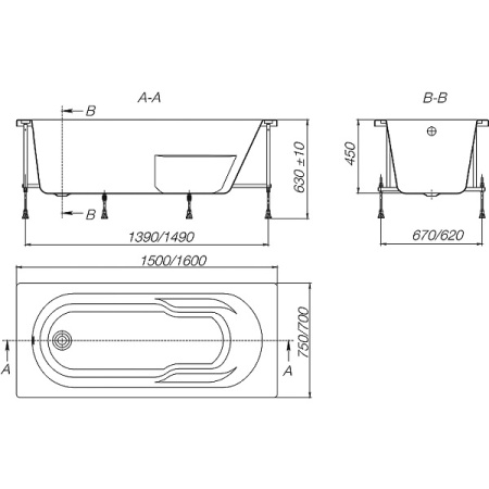 Акриловая прямоугольная ванна Genova N 1500 x 750 x 450 в Сочи и Адлере