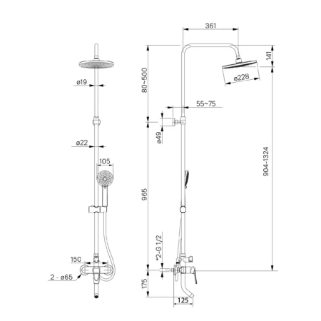 Смеситель для ванны с верхним душем, Male, IDDIS, MALSB3Fi06 в Сочи и Адлере