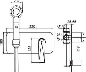 Гигеническая лейка со смесителем VENTURO черный + хром в Сочи и Адлере