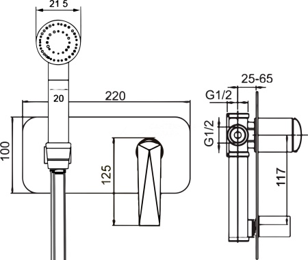 Гигеническая лейка со смесителем VENTURO черный + хром в Сочи и Адлере