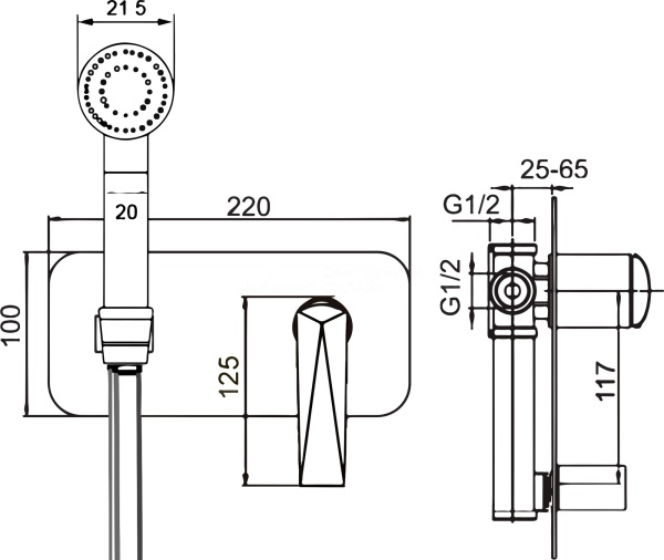Гигеническая лейка со смесителем VENTURO черный + хром в Сочи и Адлере