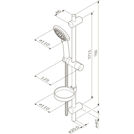Like душевой комплект: ручной душ 110мм, душевая штанга 700мм, душевой шланг 1750мм, 3 функции ручного душа в Сочи и Адлере