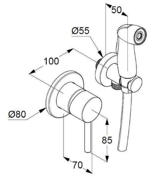 389990576 Набор BOZZ гигиенический, состоит из артикулов: 389250576+38826P+6054705-00+7314905 хром в Сочи и Адлере