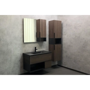 COMFORTY Тумба-умывальник "Франкфурт-90" дуб шоколадно-коричневый с раковиной  COMFORTY 90E черная матовая в Сочи и Адлере COMFORTY Тумба-умывальник "Франкфурт-90" дуб шоколадно-коричневый с раковиной  COMFORTY 90E черная матовая в Сочи и Адлере