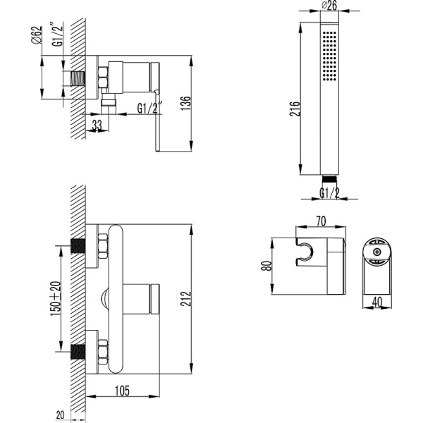 VINCENTE Смеситель для душа с полным душевым набором, хром в Сочи и Адлере