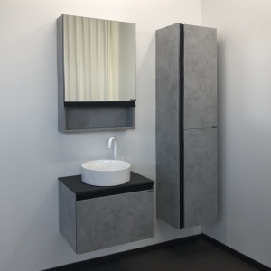 COMFORTY Тумба-умывальник "Эдинбург-60" бетон светлый с черной столешницей с отверстием под смеситель №12, с раковиной COMFORTY 9111	 в Сочи и Адлере COMFORTY Тумба-умывальник "Эдинбург-60" бетон светлый с черной столешницей с отверстием под смеситель №12, с раковиной COMFORTY 9111	 в Сочи и Адлере