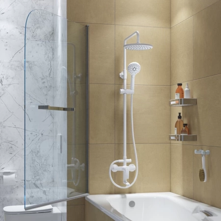 Смеситель с верхним душем и изливом, белый матовый, Ray, IDDIS, RAYWT3Fi06 в Сочи и Адлере