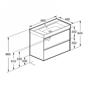 Тумба под раковину Roca Ona 800 подвесная, 2 ящика, бежево-серый матовый (A857630510) в Сочи и Адлере