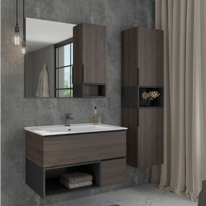 COMFORTY Тумба-умывальник "Франкфурт-90" дуб шоколадно-коричневый с раковиной Quadro 90 в Сочи и Адлере COMFORTY Тумба-умывальник "Франкфурт-90" дуб шоколадно-коричневый с раковиной Quadro 90 в Сочи и Адлере