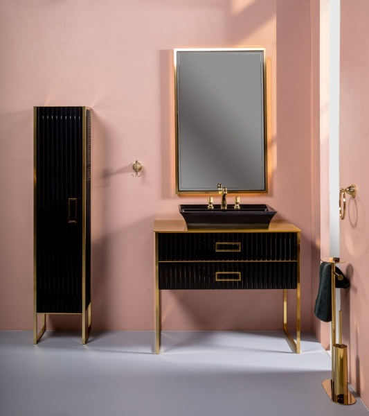 Тумба MONACO 100см h74см черная глянец + золото под раковину чашу в Сочи и Адлере