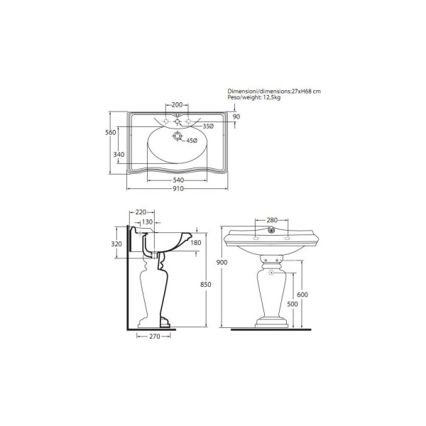 Умывальник 90 JUBILAEUM со спинкой 90х56см с 1 отверстием под смеситель, белый в Сочи и Адлере Умывальник 90 JUBILAEUM со спинкой 90х56см с 1 отверстием под смеситель, белый в Сочи и Адлере