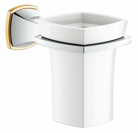 40626IG0 Стакан для зубных щеток Керамический, с держателем GROHE Grandera, хром/золото (40626IG0)