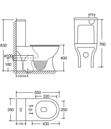 Унитаз-компакт Kerald VIRGO безободковый Торнадо,665*350*830мм, сиденье дюропласт, микролифт (soft close)  в Сочи и Адлере