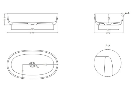 Раковина Salini LUCE 700х400х155 S-Stone, матовый 110721M в Сочи и Адлере