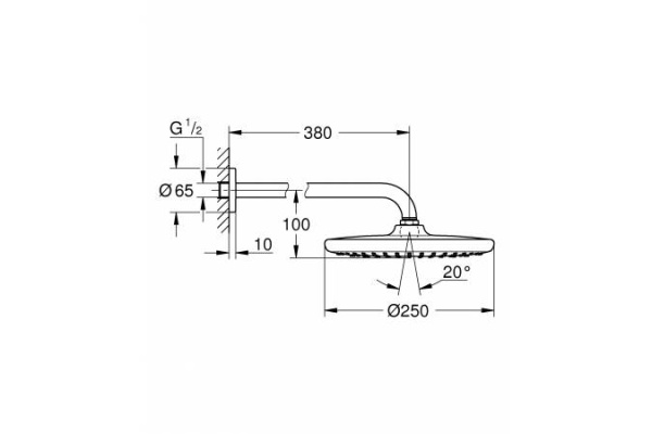 26668000 GROHE Tempesta 250 Верхний душ 250, круглый c душевым кронштейном 380мм, хром в Сочи и Адлере 26668000 GROHE Tempesta 250 Верхний душ 250, круглый c душевым кронштейном 380мм, хром в Сочи и Адлере