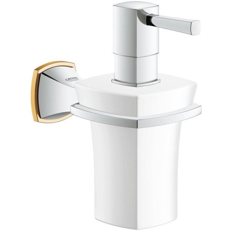 40627IG0 Дозатор жидкого мыла GROHE Grandera керамический, с держателем, хром/золото (40627IG0)