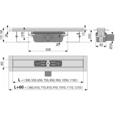 APZ6-1050 Professional ВОДООТВОДЯЩИЙ ЖЕЛОБ С ПОРОГАМИ ДЛЯ ЦЕЛЬНОЙ РЕШЕТКИ (сталь) в Сочи и Адлере