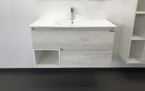 COMFORTY Тумба-умывальник "Турин-90" дуб белый с раковиной COMFORTY 90E в Сочи и Адлере COMFORTY Тумба-умывальник "Турин-90" дуб белый с раковиной COMFORTY 90E в Сочи и Адлере