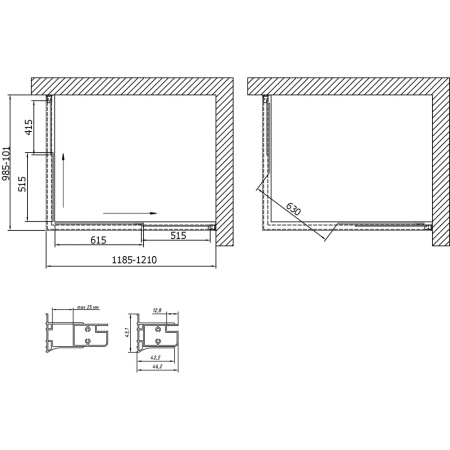 Душевой уголок Vegas Glass ZA-F 120*100 05 05 профиль бронза, стекло бронза в Сочи и Адлере