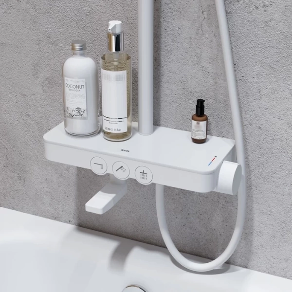 Смеситель для ванны с верхним душем, белый матовый, Shelfy, IDDIS, SHEWTBTi06 в Сочи и Адлере Смеситель для ванны с верхним душем, белый матовый, Shelfy, IDDIS, SHEWTBTi06 в Сочи и Адлере