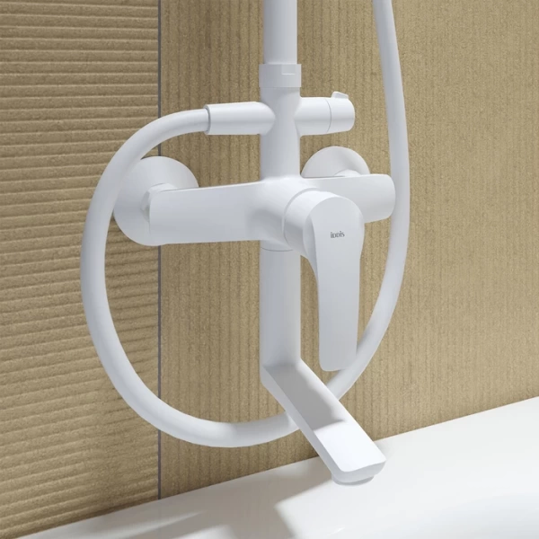 Смеситель с верхним душем и изливом, белый матовый, Ray, IDDIS, RAYWT3Fi06 в Сочи и Адлере Смеситель с верхним душем и изливом, белый матовый, Ray, IDDIS, RAYWT3Fi06 в Сочи и Адлере