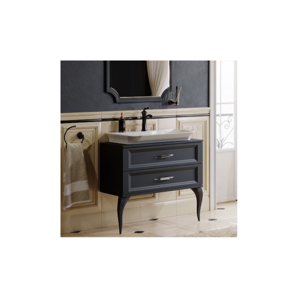 LaDonna 85 Тумба напольная, два ящика, черная с раковиной LA DONNA 70 (Ш85хВ85.5хГ46)	 							