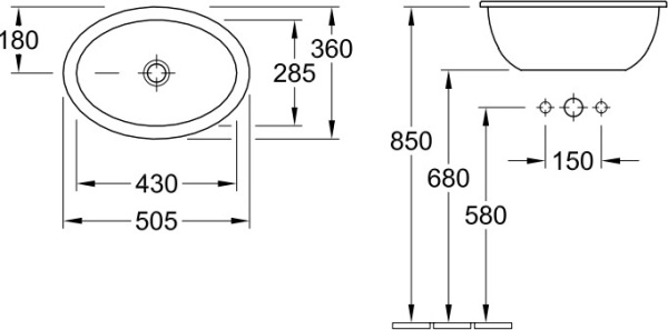 Раковина, Villeroy&Boch, ширина, мм-505, глубина, мм-360, высота, мм-170, тип установки-встраиваемый сверху, отверстия для смесителя-отсутствуют. в Сочи и Адлере Раковина, Villeroy&Boch, ширина, мм-505, глубина, мм-360, высота, мм-170, тип установки-встраиваемый сверху, отверстия для смесителя-отсутствуют. в Сочи и Адлере