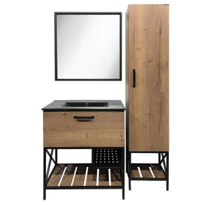 COMFORTY Тумба-умывальник "Бредфорд-75" дуб темный с раковиной COMFORTY 75E черная матовая в Сочи и Адлере COMFORTY Тумба-умывальник "Бредфорд-75" дуб темный с раковиной COMFORTY 75E черная матовая в Сочи и Адлере