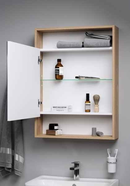 СИТИ 50 Шкаф-зеркало ДУБ БАЛТИЙСКИЙ левый/правый шкаф с одной дверью и двумя открытыми полками (Ш50хВ80хГ15) в Сочи и Адлере СИТИ 50 Шкаф-зеркало ДУБ БАЛТИЙСКИЙ левый/правый шкаф с одной дверью и двумя открытыми полками (Ш50хВ80хГ15) в Сочи и Адлере