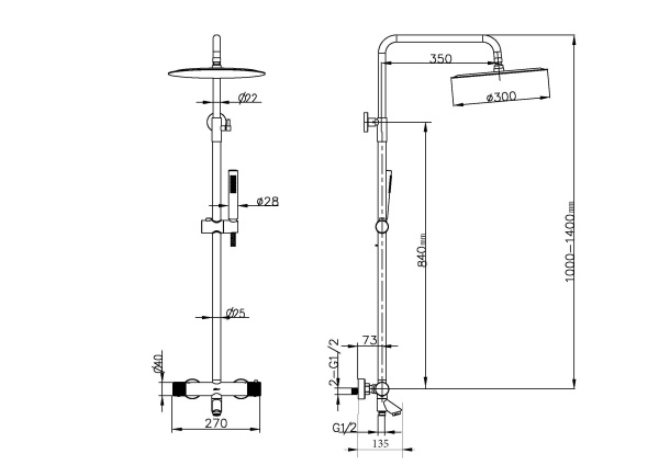 Стойка для душа c термостатом UNO Black в Сочи и Адлере