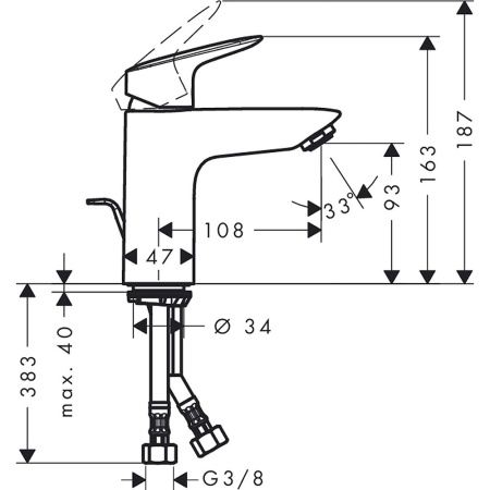 71100000 Logis Hansgrohe Смеситель для раковины 100, однорычажный, с донным клапаном в Сочи и Адлере