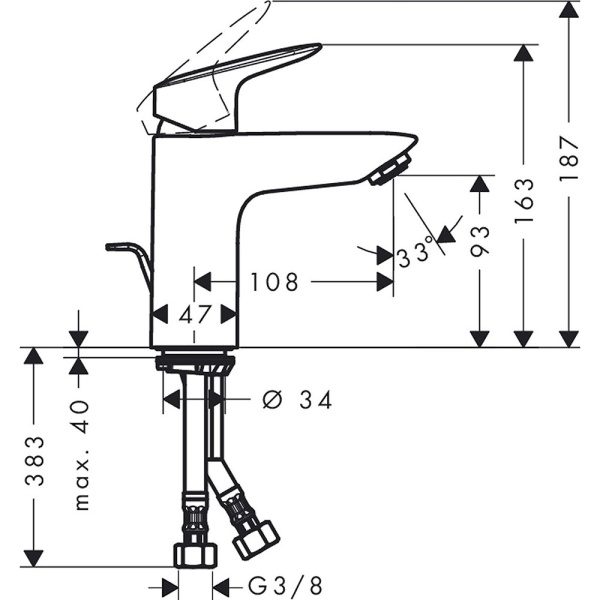 71100000 Logis Hansgrohe Смеситель для раковины 100, однорычажный, с донным клапаном в Сочи и Адлере 71100000 Logis Hansgrohe Смеситель для раковины 100, однорычажный, с донным клапаном в Сочи и Адлере