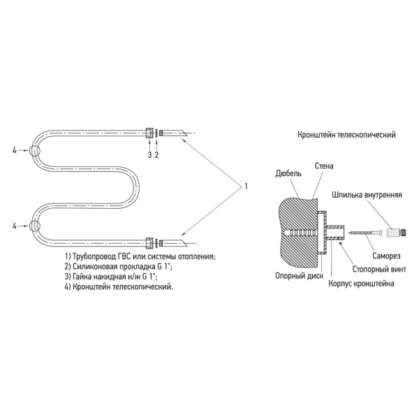 М-образный полотенцесушитель 1" 500*500 СУНЕРЖА в Сочи и Адлере М-образный полотенцесушитель 1" 500*500 СУНЕРЖА в Сочи и Адлере