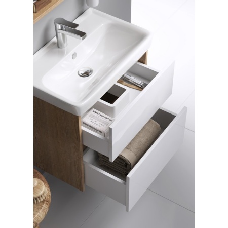 СИТИ 50 Тумба ДУБ КАНАДСКИЙ подвесная, два ящика с раковиной МИНИ 50 (Ш50хВ59хГ38) в Сочи и Адлере