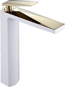 Смеситель для умывальника высокий VENTURO белый+золото Смеситель для умывальника высокий VENTURO белый+золото