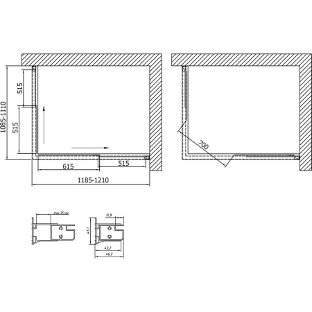Душевой уголок Vegas Glass ZA-F 120*110 07 10 профиль матовый хром, стекло сатин в Сочи и Адлере