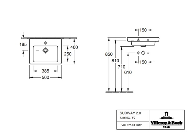 Раковина, Villeroy&Boch, Subway 2.0, ширина, мм-500, глубина, мм-400, тип установки-настенный, отверстия для смесителя-1, перелив-есть, тип перелива-о в Сочи и Адлере Раковина, Villeroy&Boch, Subway 2.0, ширина, мм-500, глубина, мм-400, тип установки-настенный, отверстия для смесителя-1, перелив-есть, тип перелива-о в Сочи и Адлере