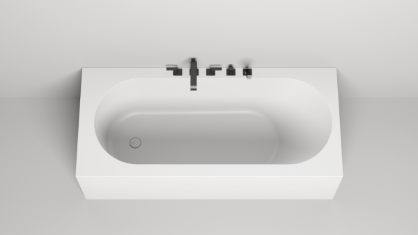 Пристенная ванна с овальной чашей FABIA 1700x750x600, донный клапан &quot;Up&Down&quot; белый, интегрированный слив-перелив слева, S-Sense, глянцевый