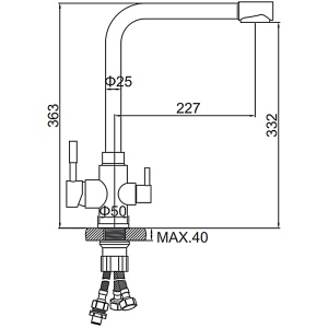 Смеситель для кухни со встроенным фильтром (краном) под питьевую воду Ledeme L4355-3/Нержавеющая сталь  в Сочи и Адлере