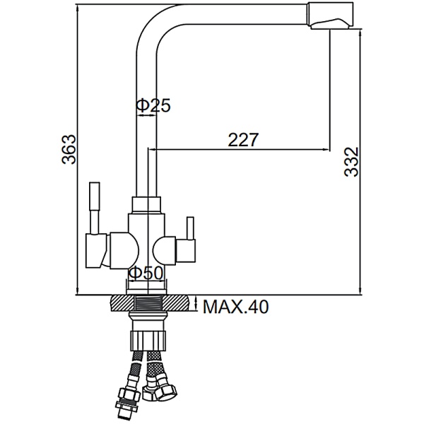 Смеситель для кухни со встроенным фильтром (краном) под питьевую воду Ledeme L4355-3/Нержавеющая сталь  в Сочи и Адлере