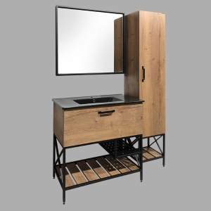 COMFORTY Тумба-умывальник "Бредфорд-90" дуб темный с раковиной COMFORTY 90E черная матовая в Сочи и Адлере COMFORTY Тумба-умывальник "Бредфорд-90" дуб темный с раковиной COMFORTY 90E черная матовая в Сочи и Адлере