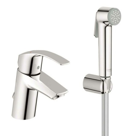 23124002 Смеситель для раковины GROHE Eurosmart New с цепочкой и гигиеническим душем, хром (23124002)