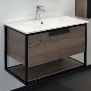 COMFORTY. Тумба-умывальник "Бонн-75" дуб темный с раковиной COMFORTY 75E белая COMFORTY. Тумба-умывальник "Бонн-75" дуб темный с раковиной COMFORTY 75E белая