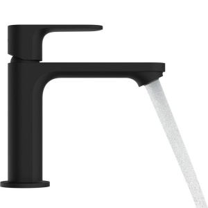 72557670 Rebris E Смеситель для раковины 110, однорычажный, со сливным гарнитуром, матовый черный в Сочи и Адлере