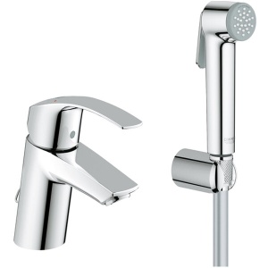23124002 Смеситель для раковины GROHE Eurosmart New с цепочкой и гигиеническим душем, хром  23124002 Смеситель для раковины GROHE Eurosmart New с цепочкой и гигиеническим душем, хром