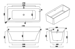 BRISE (Бриз) Ванна акриловая пристенная 1700*800*580, слив-перелив хром, белый в Сочи и Адлере BRISE (Бриз) Ванна акриловая пристенная 1700*800*580, слив-перелив хром, белый в Сочи и Адлере